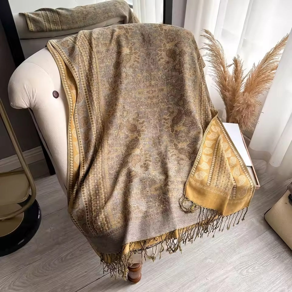 Artisan Boho Bloom Shawl Scarf Golden Weave
