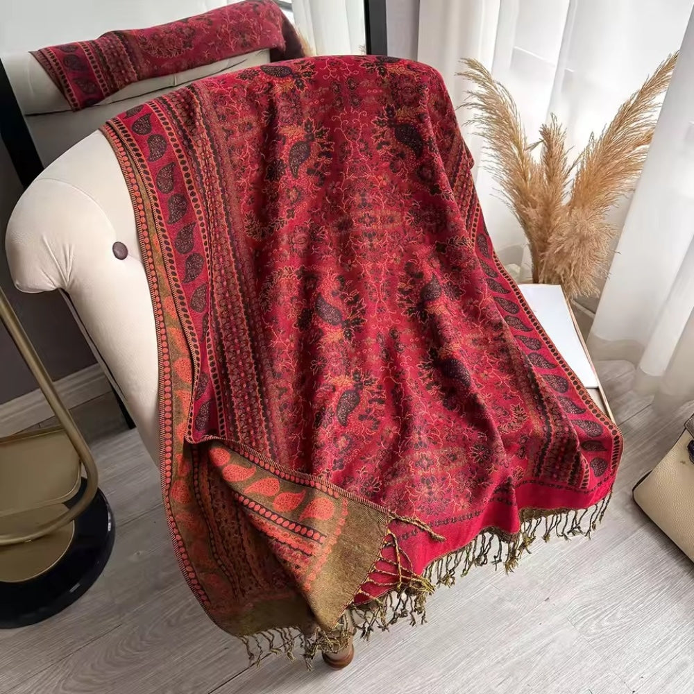Artisan Boho Bloom Shawl Scarf Ruby Weave