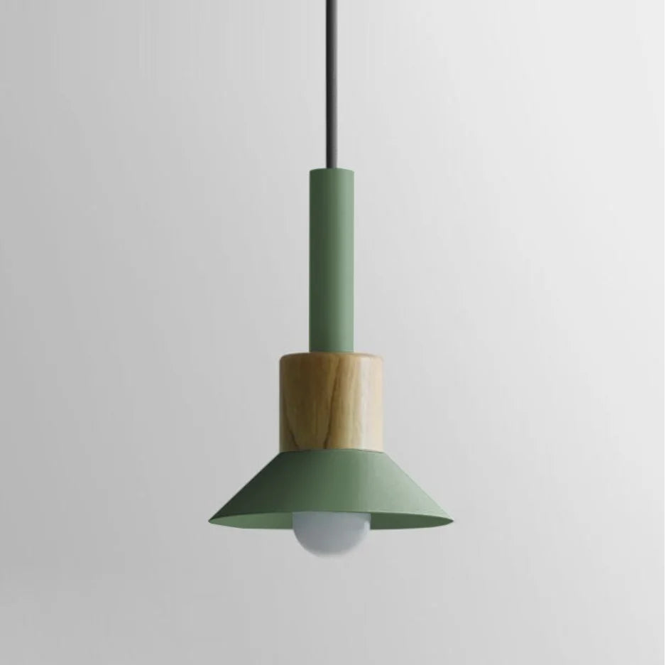 Astrid Metal & Wood Pendant Lights Green Disk