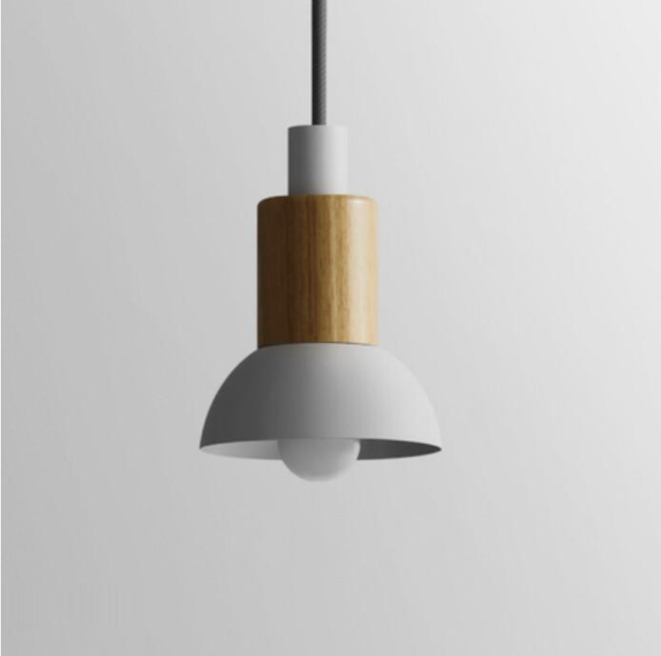 Astrid Metal & Wood Pendant Lights White Dome