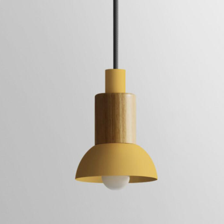 Astrid Metal & Wood Pendant Lights Yellow Dome