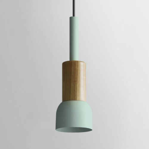 Astrid Metal & Wood Pendant Lights - Final Sale Mint Grey Cord Drum