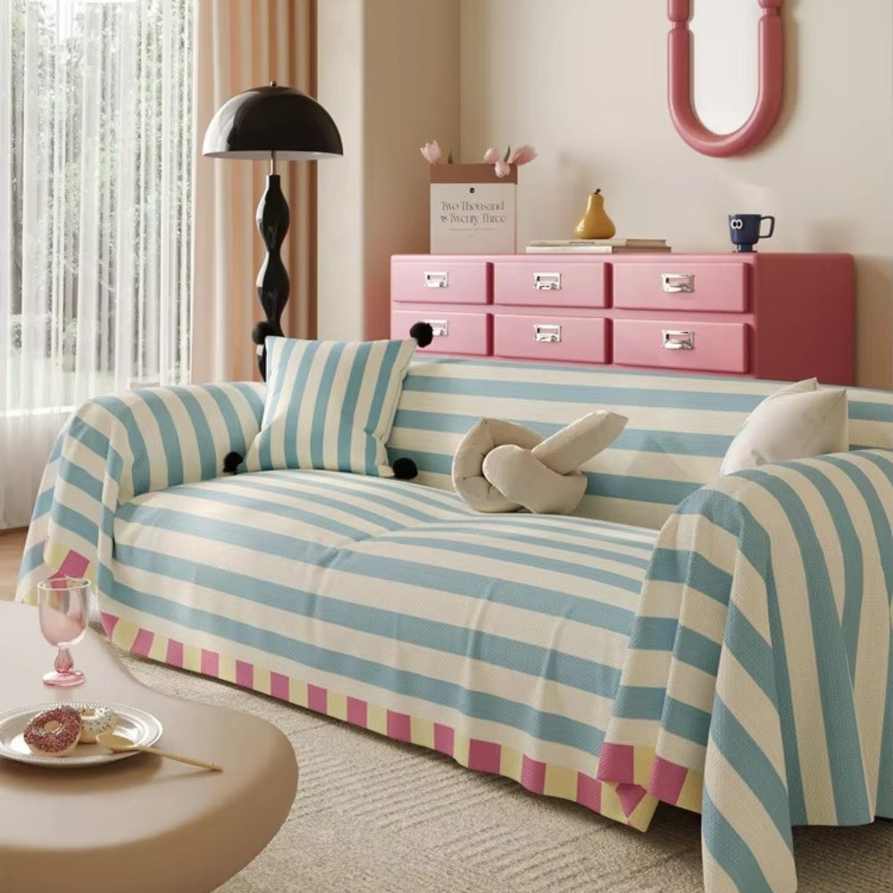 Atelier Pastel Striped Sofa Cover Sky Candy