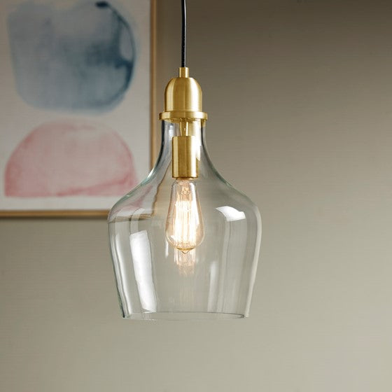 Auburn Glass Bell Pendant Gold Clear