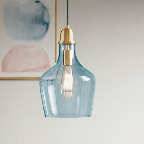 Auburn Glass Bell Pendant Gold Blue