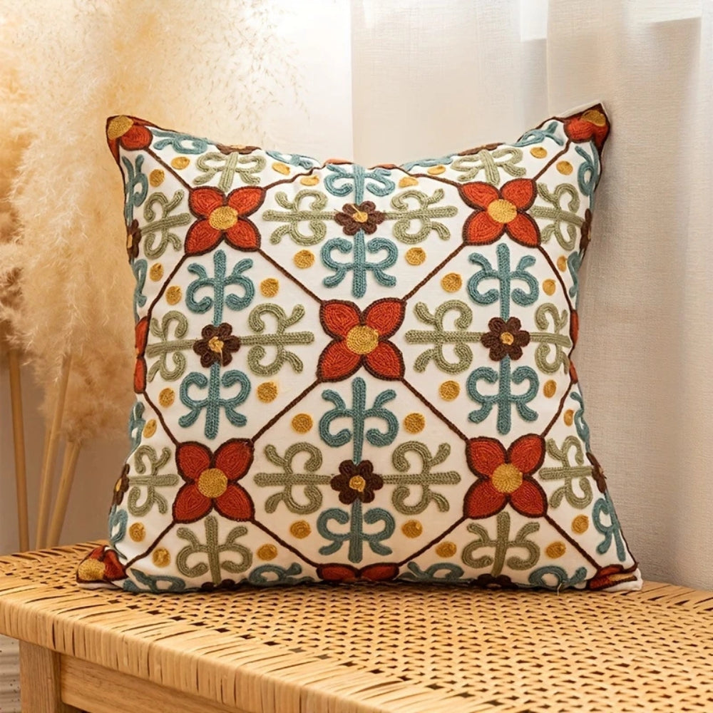 Aurae Embroidered Vintage Cushion Cover Terracotta Garden