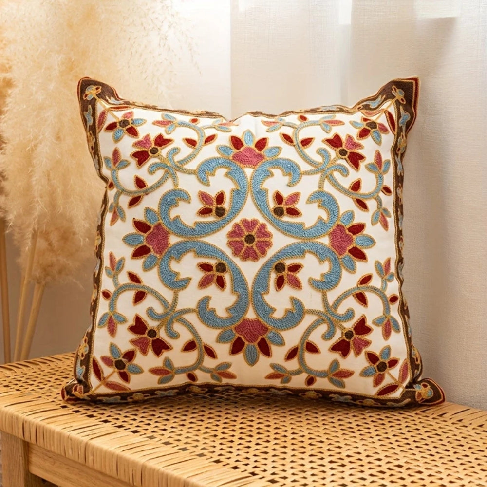 Aurae Embroidered Vintage Cushion Cover Crimson Vine