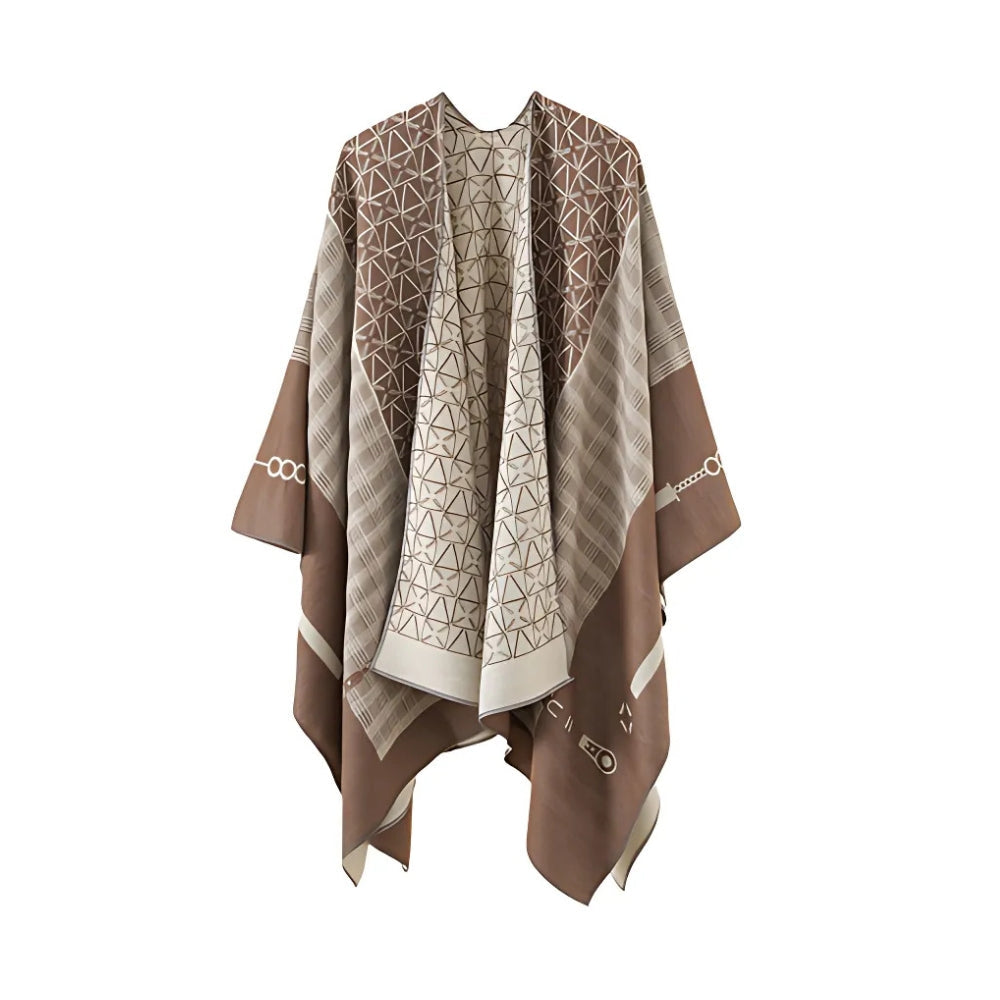 Auron Geometric Acrylic Poncho Shawl Chestnut Linen