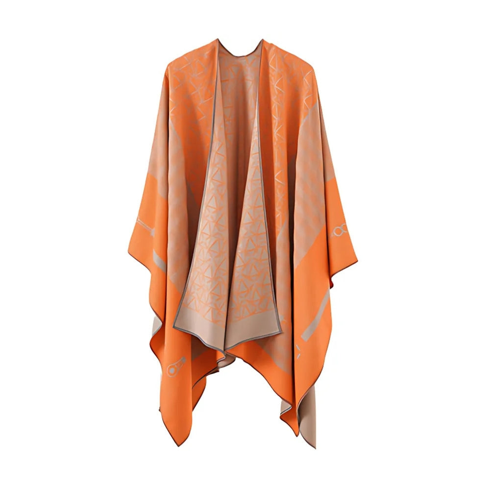 Auron Geometric Acrylic Poncho Shawl Tangerine Taupe