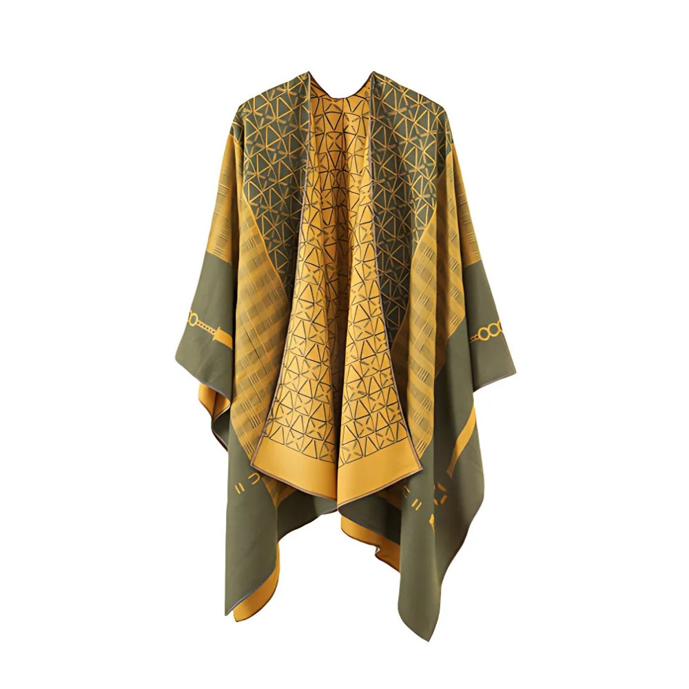 Auron Geometric Acrylic Poncho Shawl Mustard Olive