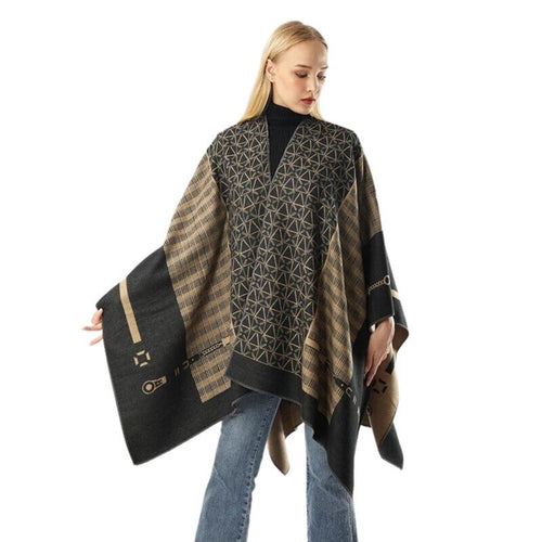 Auron Geometric Acrylic Poncho Shawl Ash Graphite