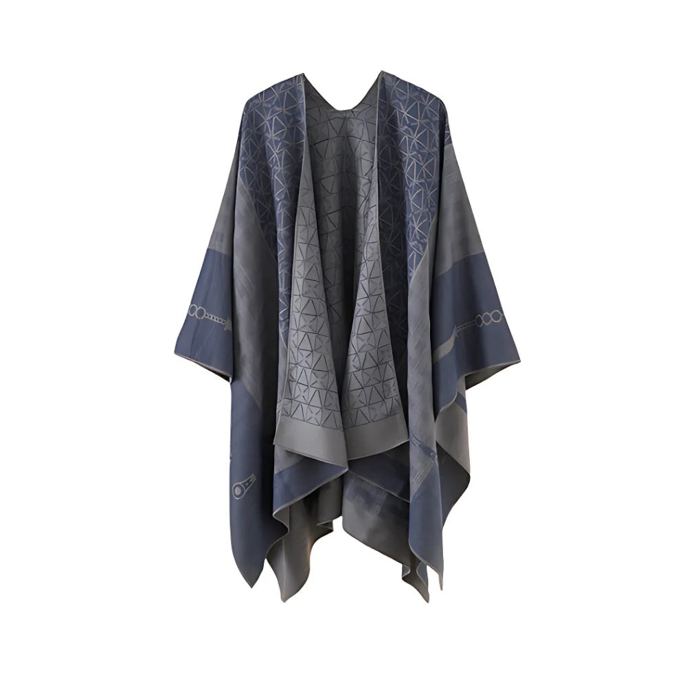 Auron Geometric Acrylic Poncho Shawl Indigo Steel