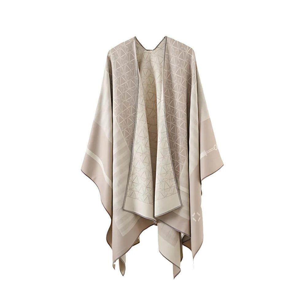 Auron Geometric Acrylic Poncho Shawl Cream Beige