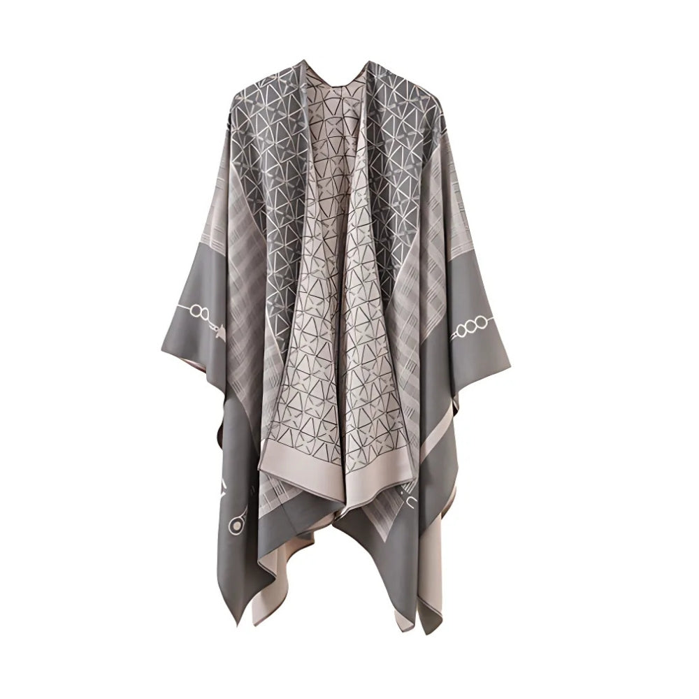 Auron Geometric Acrylic Poncho Shawl Charcoal Sand
