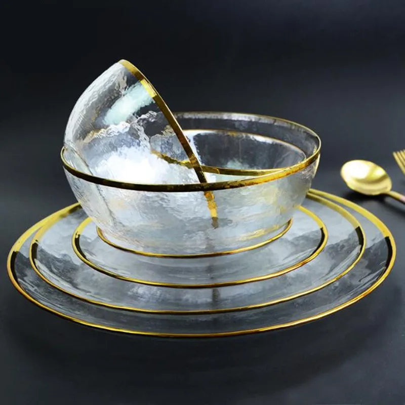 Aurora Gold Edge Glass Plate & Bowl