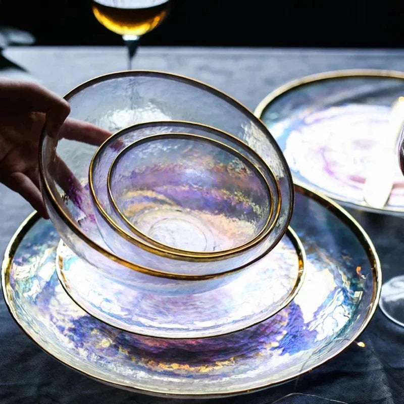 Aurora Gold Edge Glass Plate & Bowl
