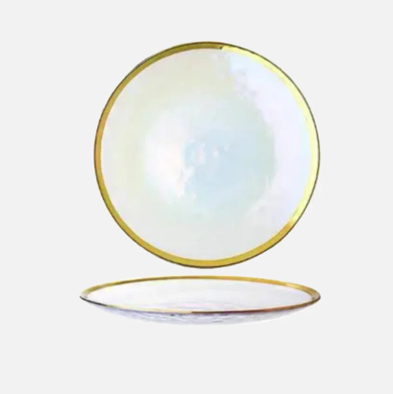 Aurora Gold Edge Glass Plate & Bowl Colored Large Plate
