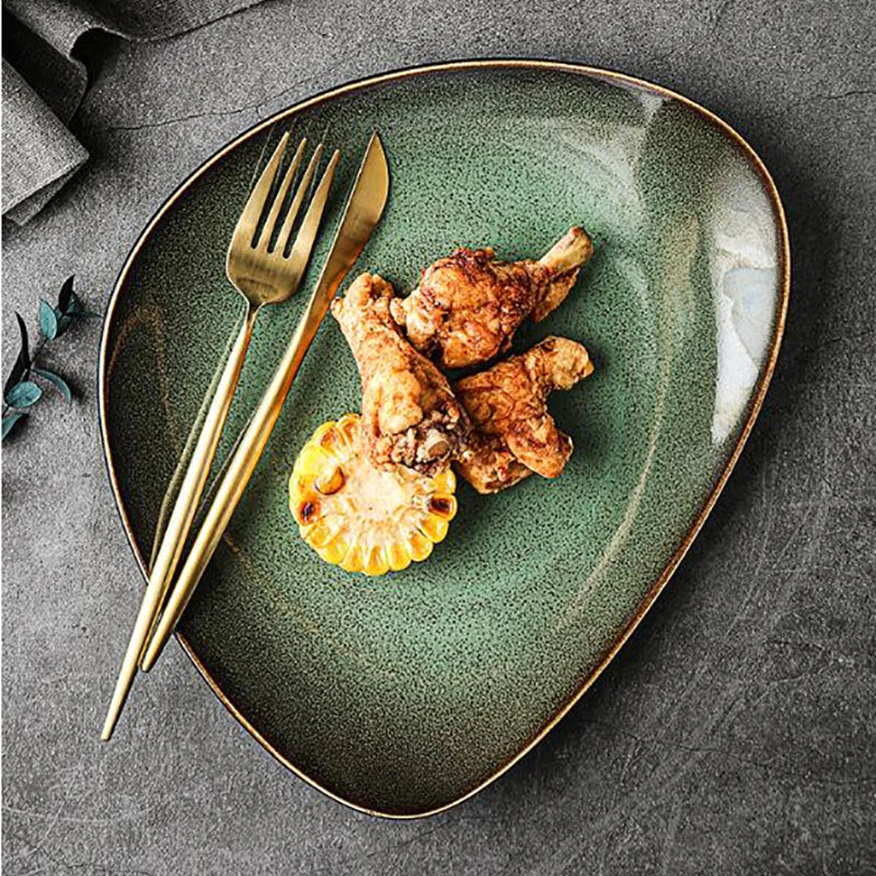 Aurora Triangular Glazed Ceramic Dinner Plate