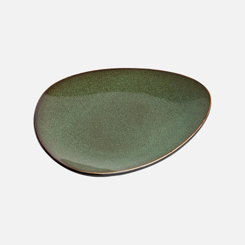 Aurora Triangular Glazed Ceramic Dinner Plate Green