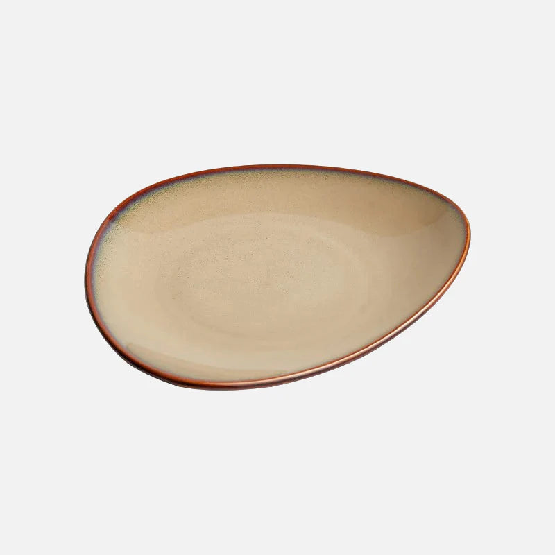 Aurora Triangular Glazed Ceramic Dinner Plate Beige