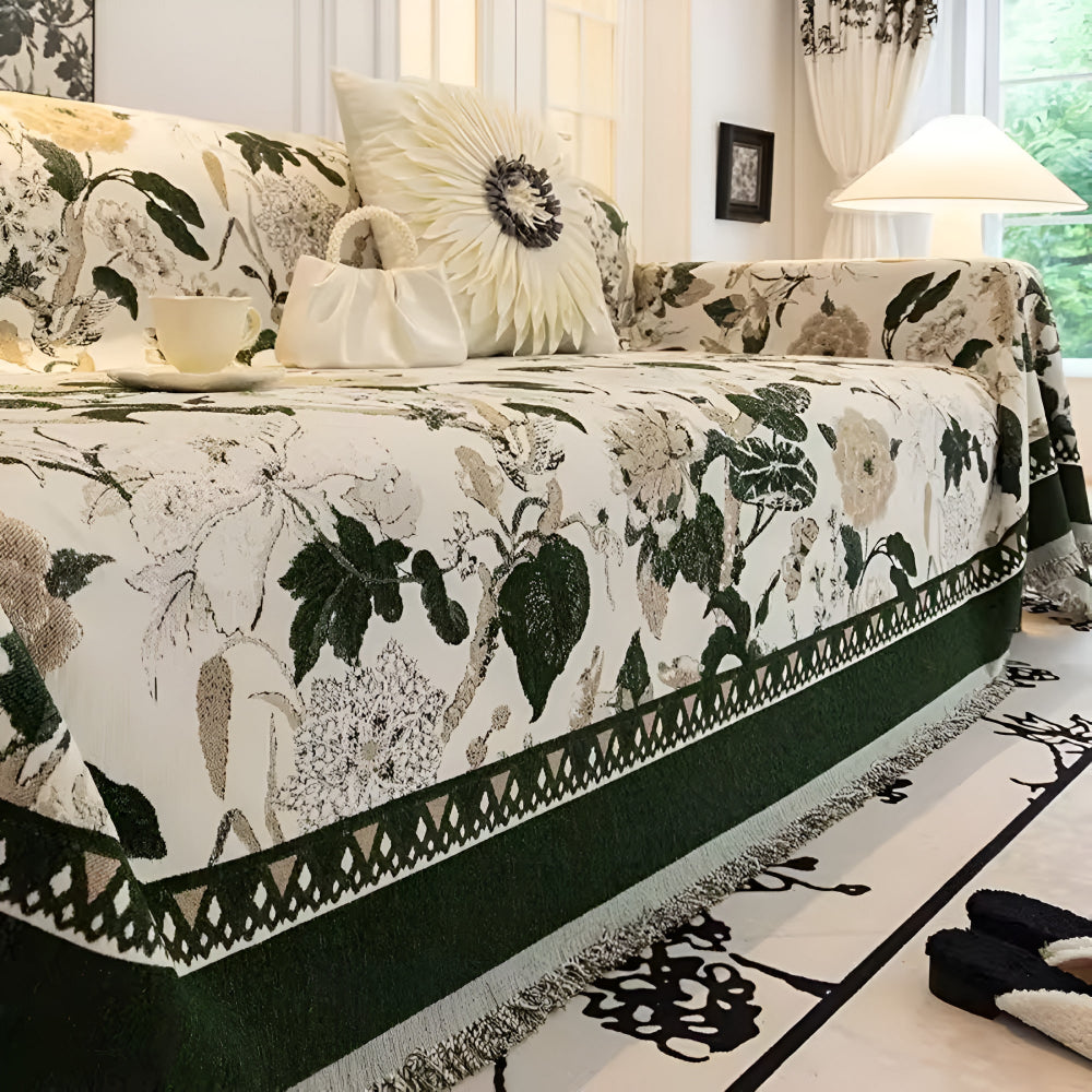 Autumn Vines Jacquard Sofa Cover Moss Garden