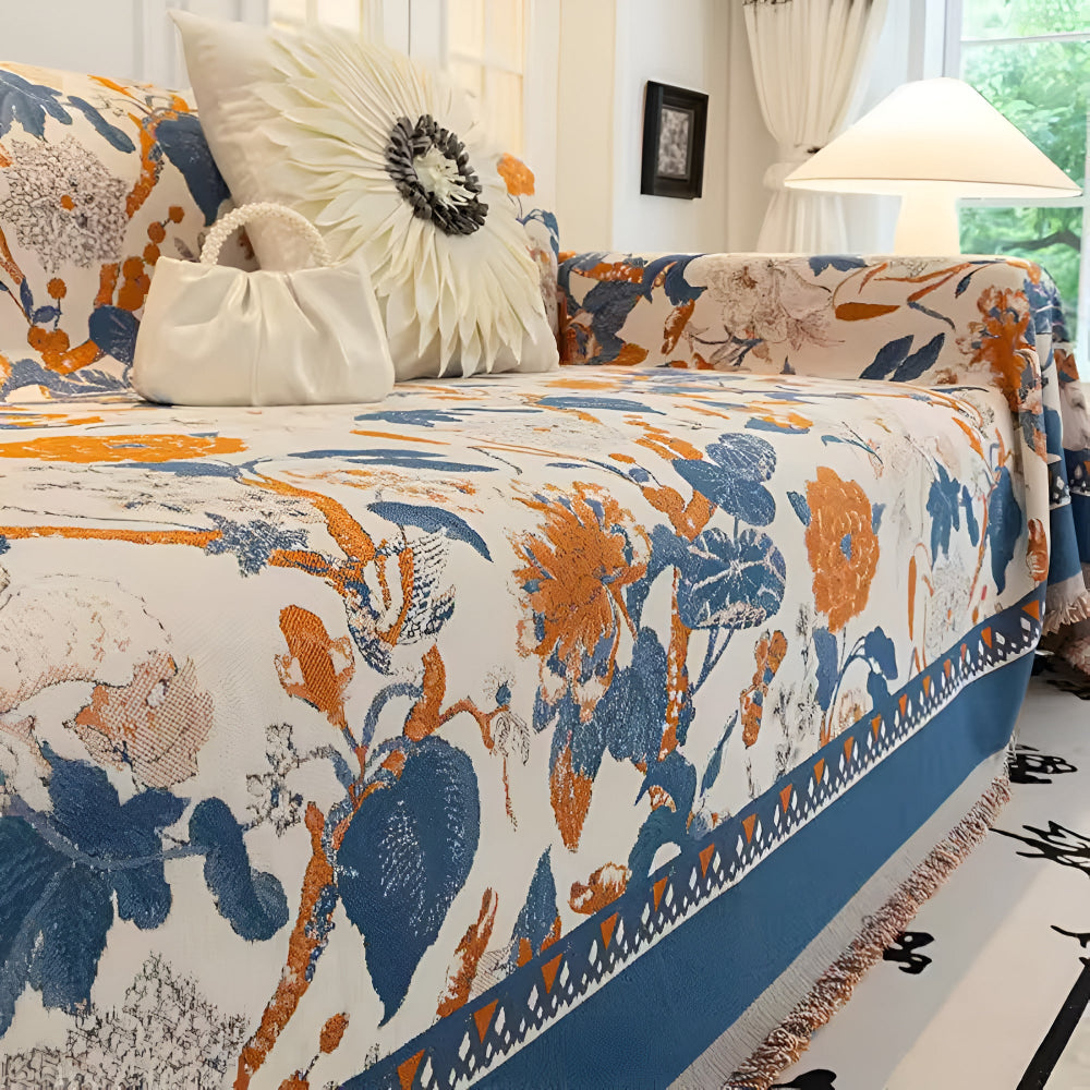 Autumn Vines Jacquard Sofa Cover Terracotta Bloom
