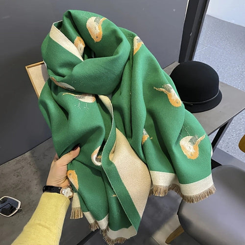 Aviary Breathable Bird Jacquard Shawl Emerald Finch