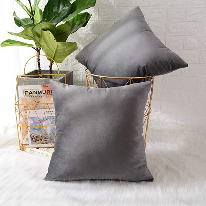 Velvet Cushion Covers 2 Pack Silver Grey