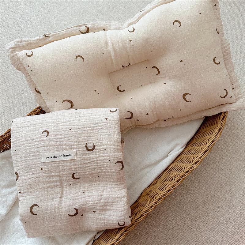 Moon & Star Muslin Toddler Blanket and Pillow Set