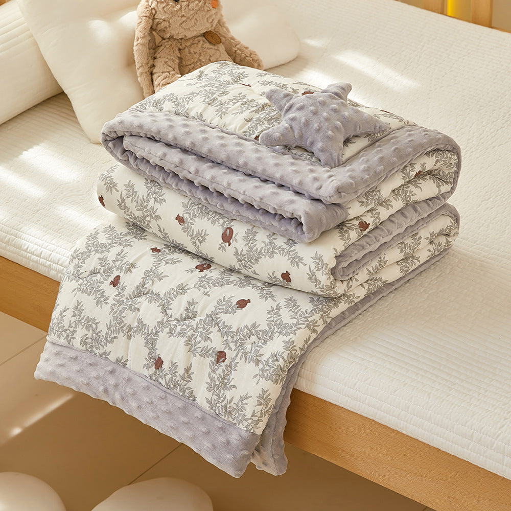 Reversible Baby Quilt – Cotton & Minky Dot Fleece Pomegranate
