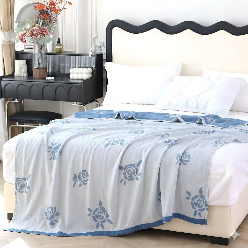 Bamboo Fiber Rose Cooling Blanket Blue 59"x79"