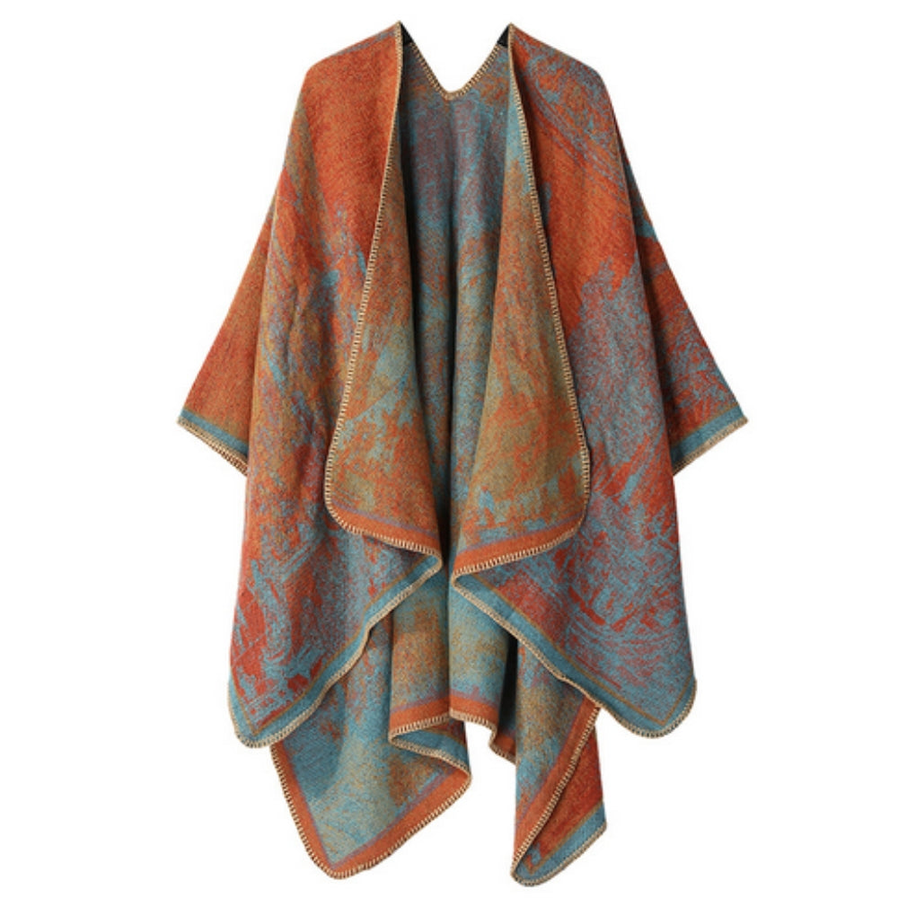 Baroque Boho Unisex Cardigan Shawl Rust Aqua
