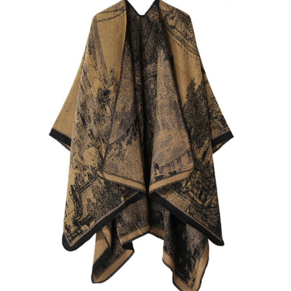 Baroque Boho Unisex Cardigan Shawl Camel Black