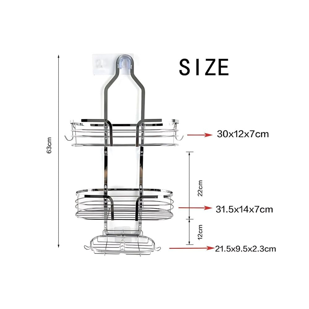 Three Layer Shower Organizer Caddy Chrome Silver Hooked