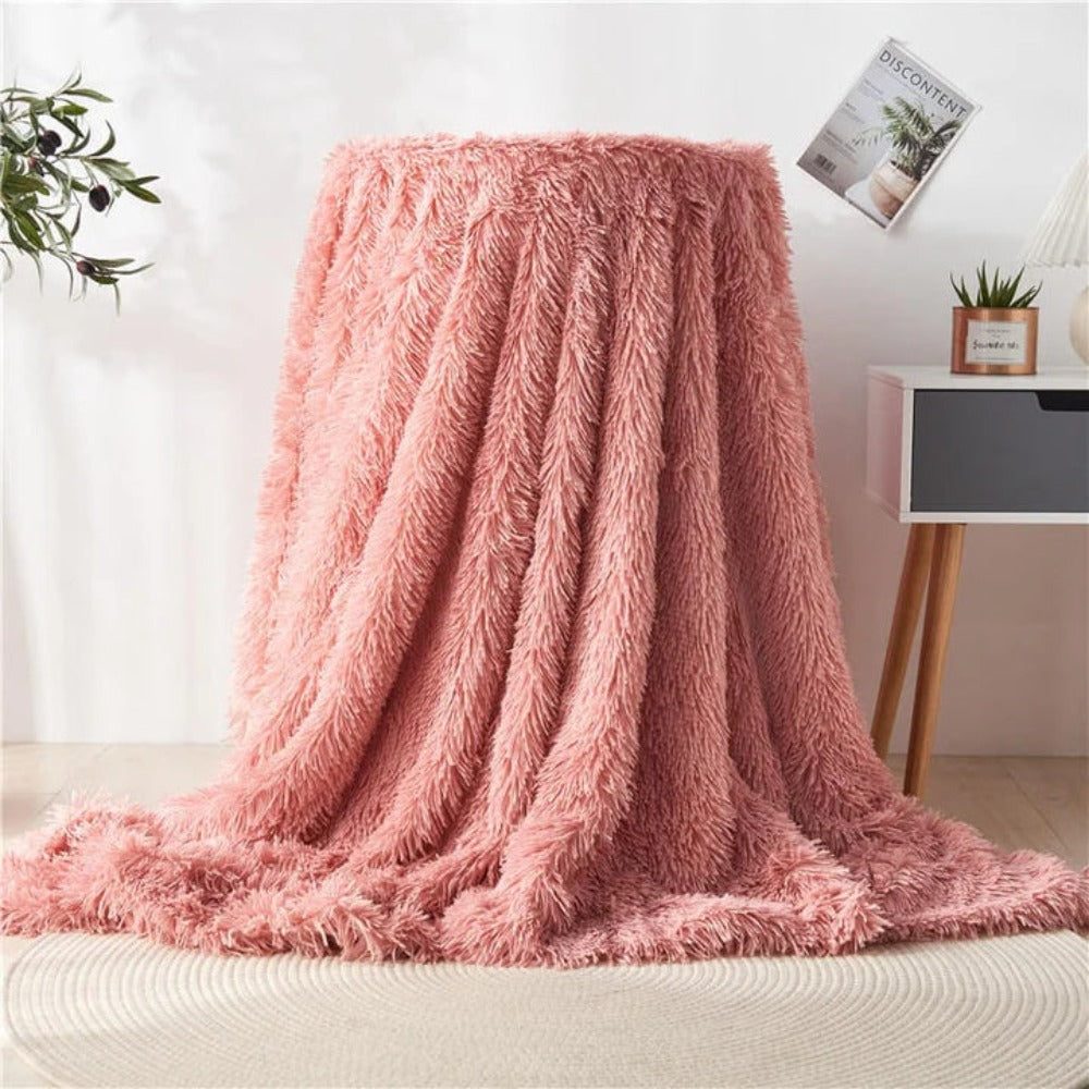 Fuzzy Faux Fur Blanket Throw Rose Pink