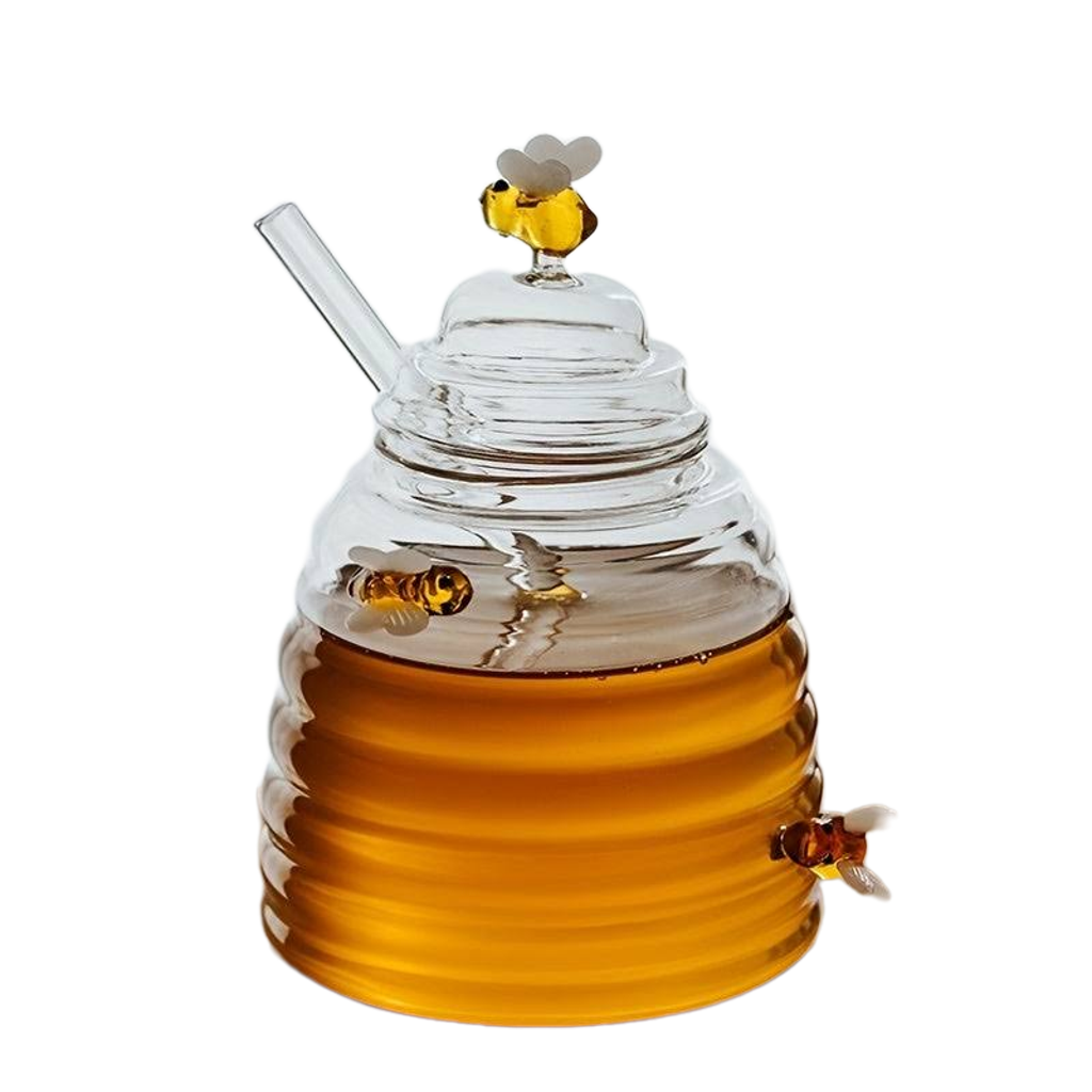 Beehive Honey Glass Jar with Spoon