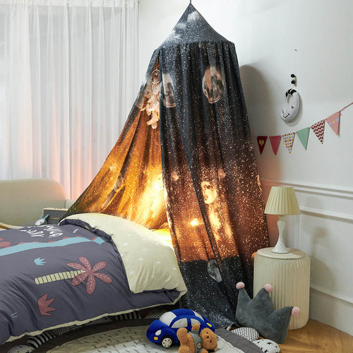 Black Galaxy Kids Bed Canopy — Moon & Stars Design