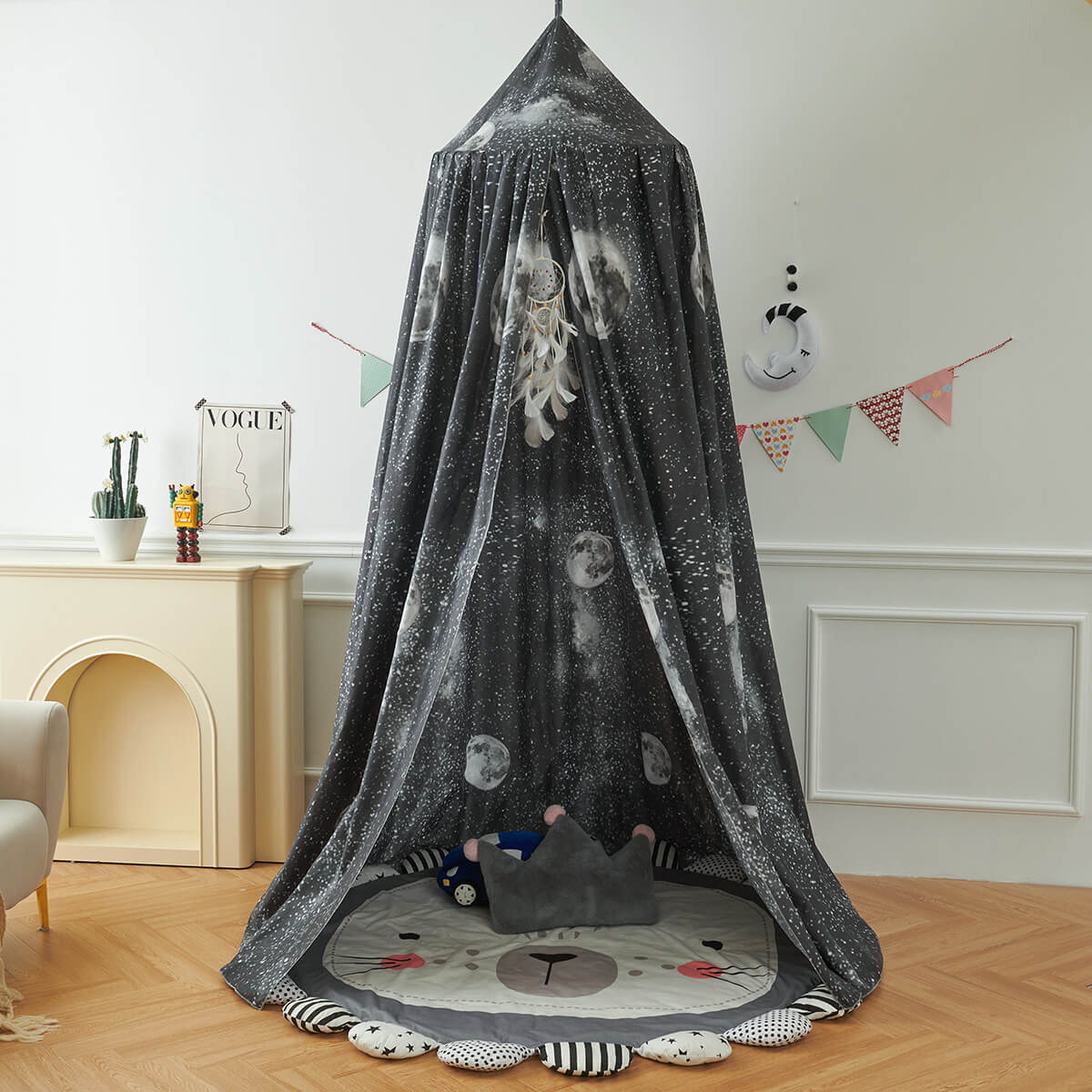 Black Galaxy Kids Bed Canopy — Moon & Stars Design