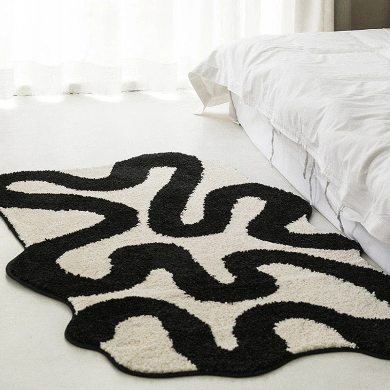 Black Swirl Tufted Area Rug