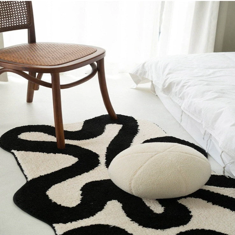 Black Swirl Tufted Area Rug