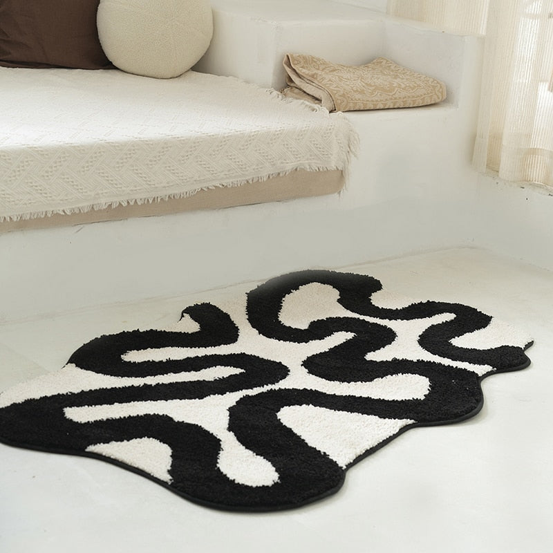 Black Swirl Tufted Area Rug