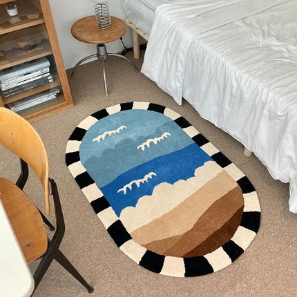 Black White Edge Abstract Area Rug & Mat Blue Ocean