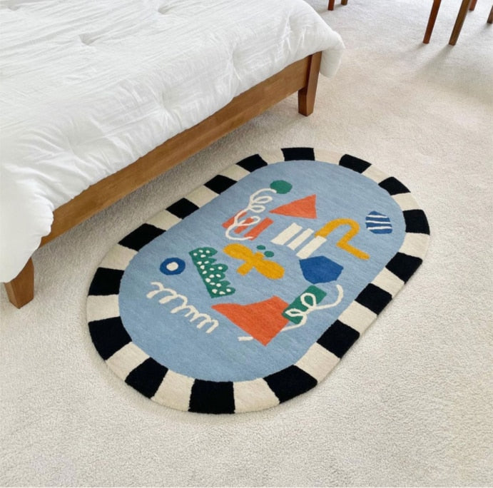 Black White Edge Abstract Area Rug & Mat Sky Blue Shapes