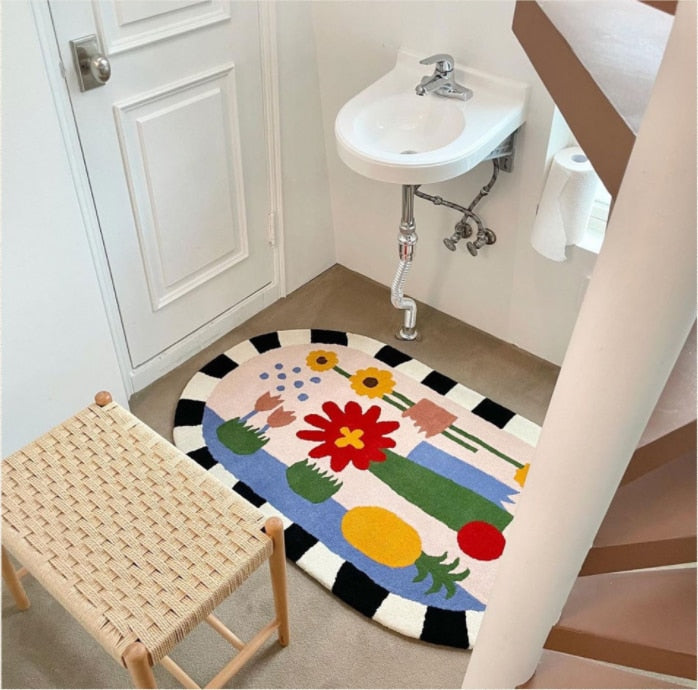 Black White Edge Abstract Area Rug & Mat