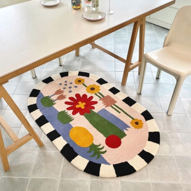 Black White Edge Abstract Area Rug & Mat
