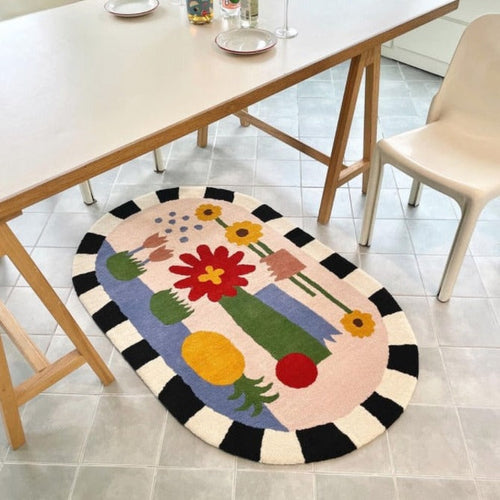 Black White Edge Abstract Area Rug & Mat