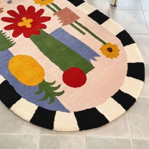 Black White Edge Abstract Area Rug & Mat