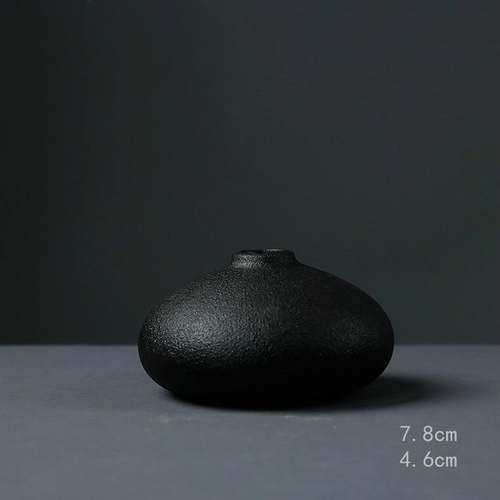 Black as Night Textured Ceramic Vases Rotund