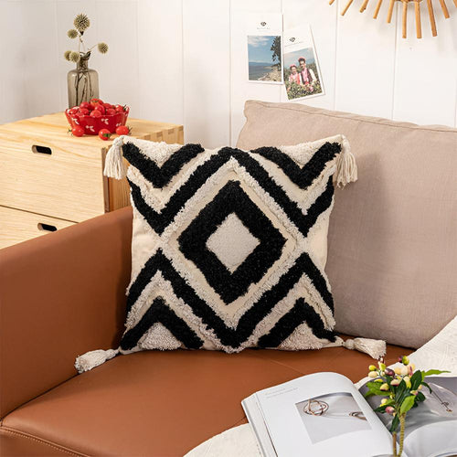 Casablanca Tufted Cushion Cover Black 18"x18"