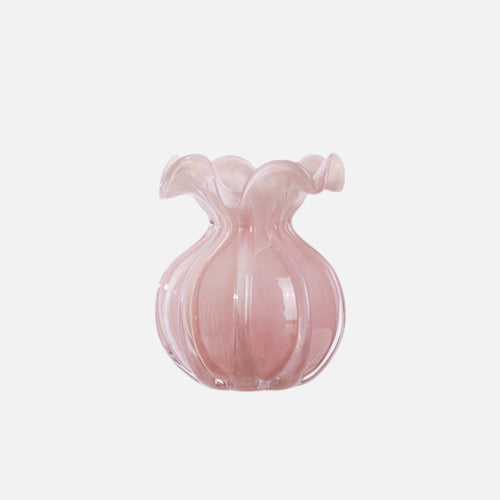 Blown Glass Ruffle Vase Pink Small